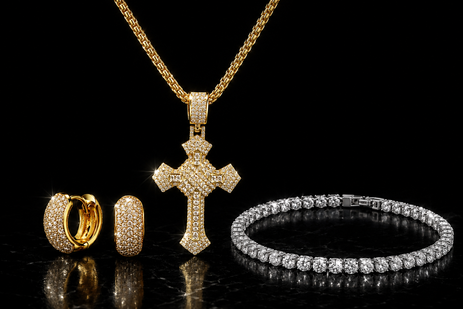 Set pavè collana+tennis+orecchini