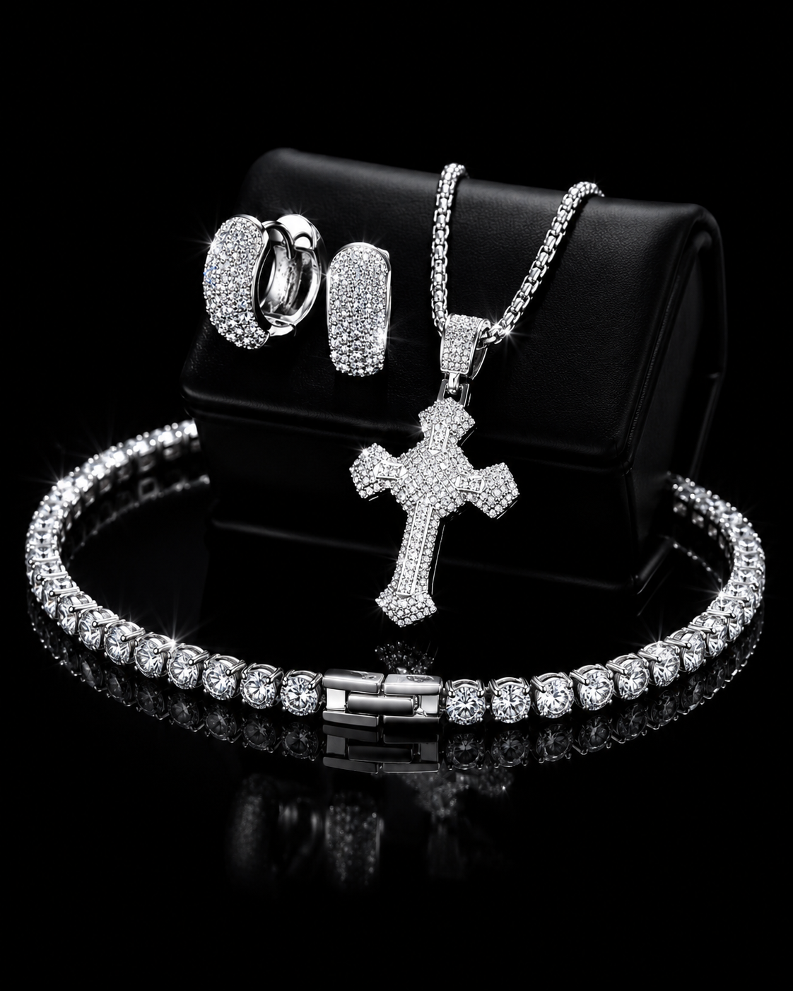 Set pavè collana+tennis+orecchini