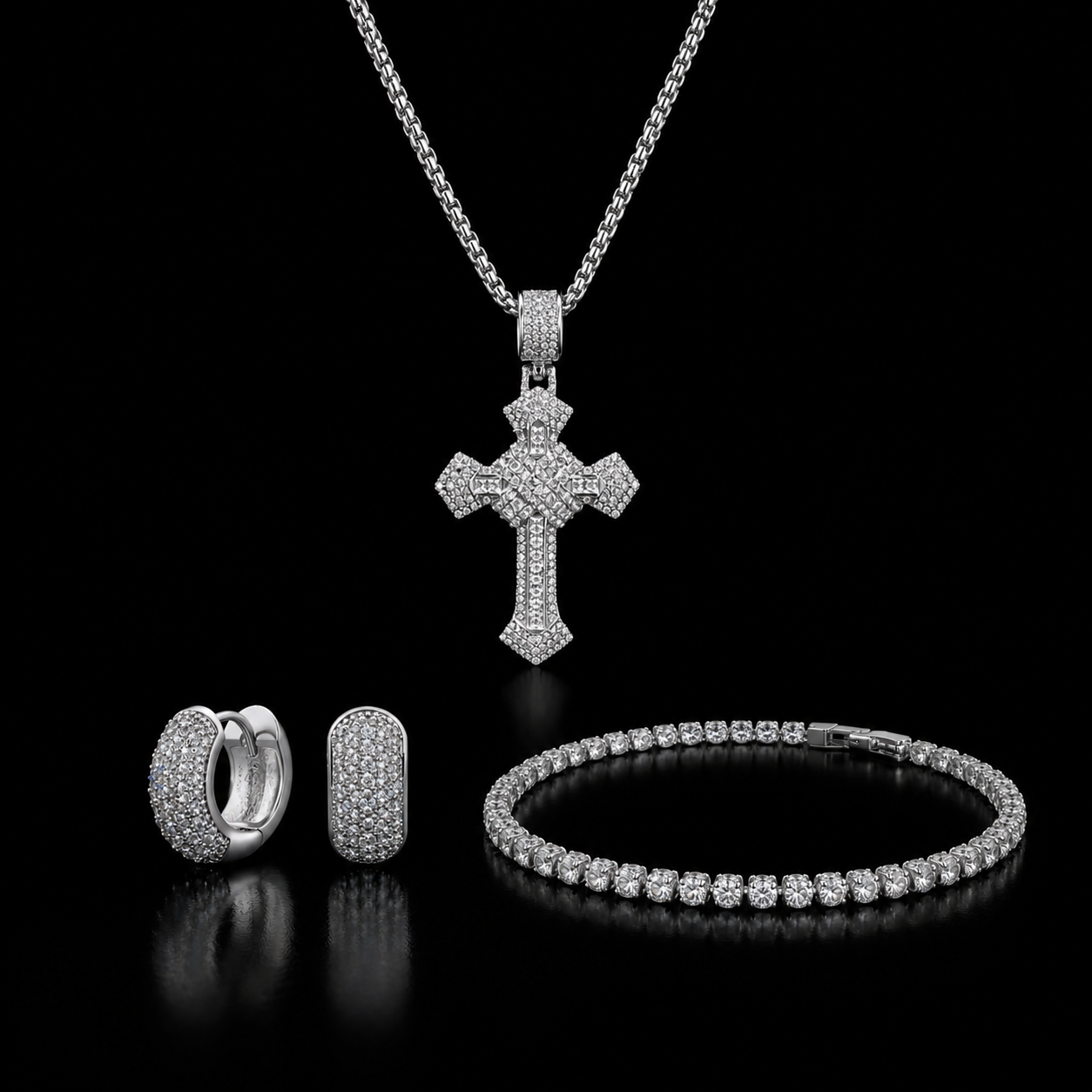 Set pavè collana+tennis+orecchini